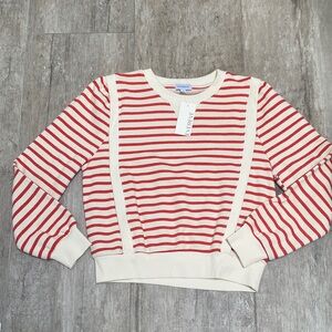 Evereve Red and Cream Striped Crewneck Sweatshirt